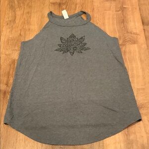 Gray Sleeveless Top with Lotus Design
